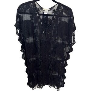 Anna-Kaci California Black Lace Sparkle Shine Cover Up Top Boho Festival